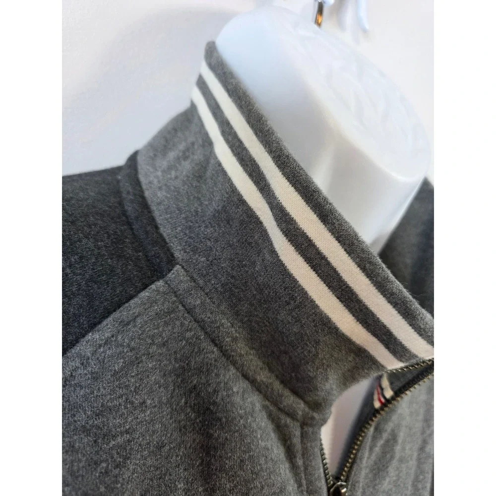 Lands End Serious Sweats Mens Large Grey Full Zip Track Jacket Mock Neck Striped - Picture 6 of 9